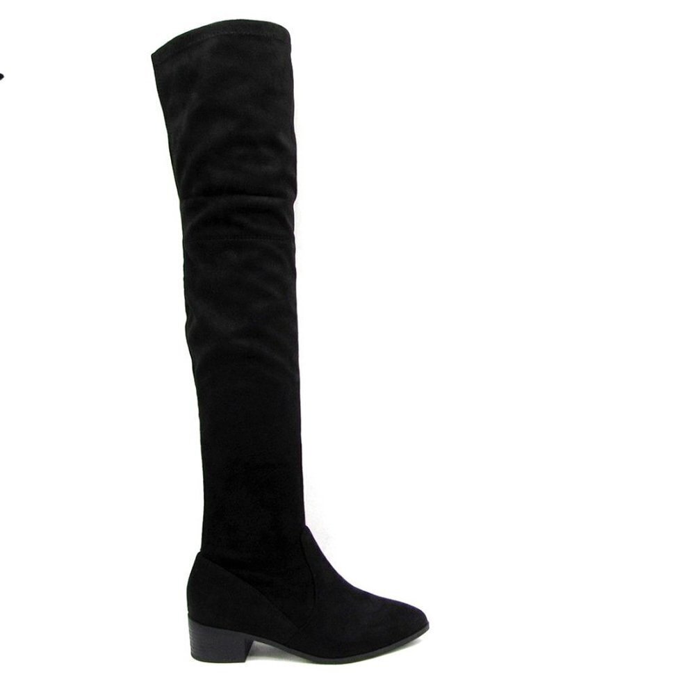 New in Box Elegant Faux Suede Knee-High Black Boots: Available in Various Sizes